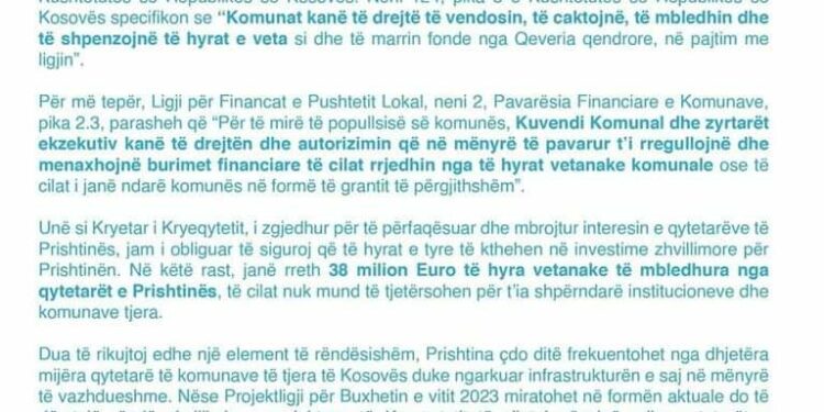 Kryetari Rama: 38 milionë eurot e mbledhura në Prishtinë nuk mund ti marrë qeveria