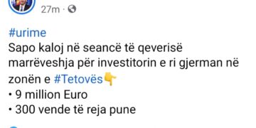 Rukiqi: Ne po prodhojmë kriza, vendet fqinje po tërheqin investime të huaja