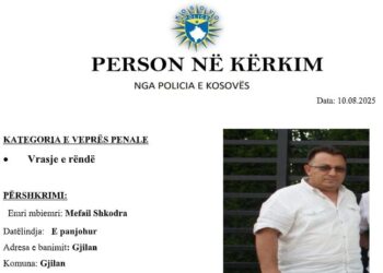 Vrasja e dyfishtë në Gjilan, policia shpall në kërkim Mefail Shkodrën