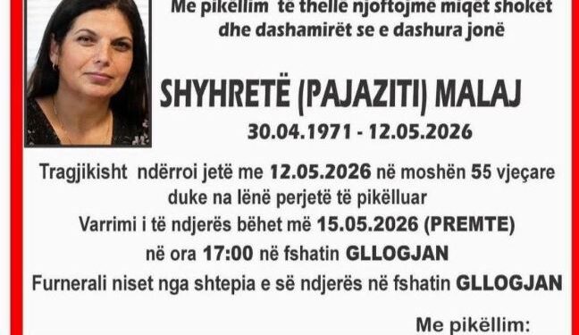 “Lot dhe dhimbje: I jepet lamtumira e fundit 55-vjeçares që u gjet e vdekur në Lumbardh”.