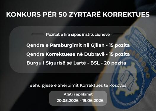 Shërbimi Korrektues i Kosovës hap konkurs për 50 zyrtarë korrektues