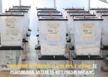 “Numërimi në fundin e tij: 99.40% e votave të përpunuara, vetëm 15 kuti presin hapjen”.